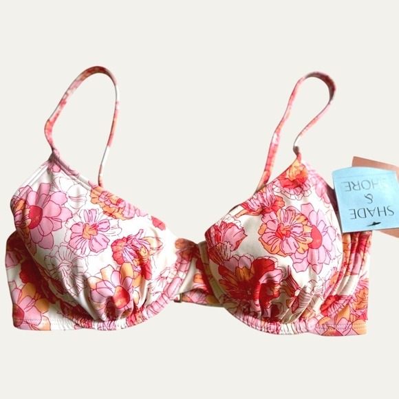 Shade & Shore Other - Shade & Shore Underwire Bikini Swim Top Womens 34D Pink Floral Stretchy NWT